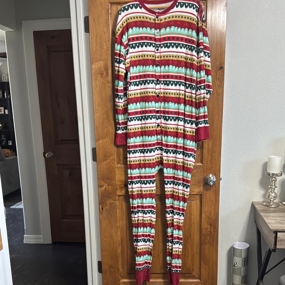 Lazy One Men's Festive Striped Onesie Long Sleeve Pajamas Size:‎ XL